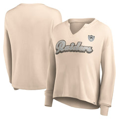 Las Vegas Raiders Women's Go For It Notch Neck Waffle Knit Lightweight Long Sleeve T-Shirt - Tan for sale