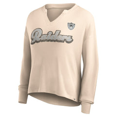 Las Vegas Raiders Women's Go For It Notch Neck Waffle Knit Lightweight Long Sleeve T-Shirt - Tan for sale