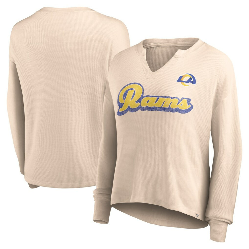 Los Angeles Rams Women's Go For It Notch Neck Waffle Knit Lightweight Long Sleeve T-Shirt - Tan online
