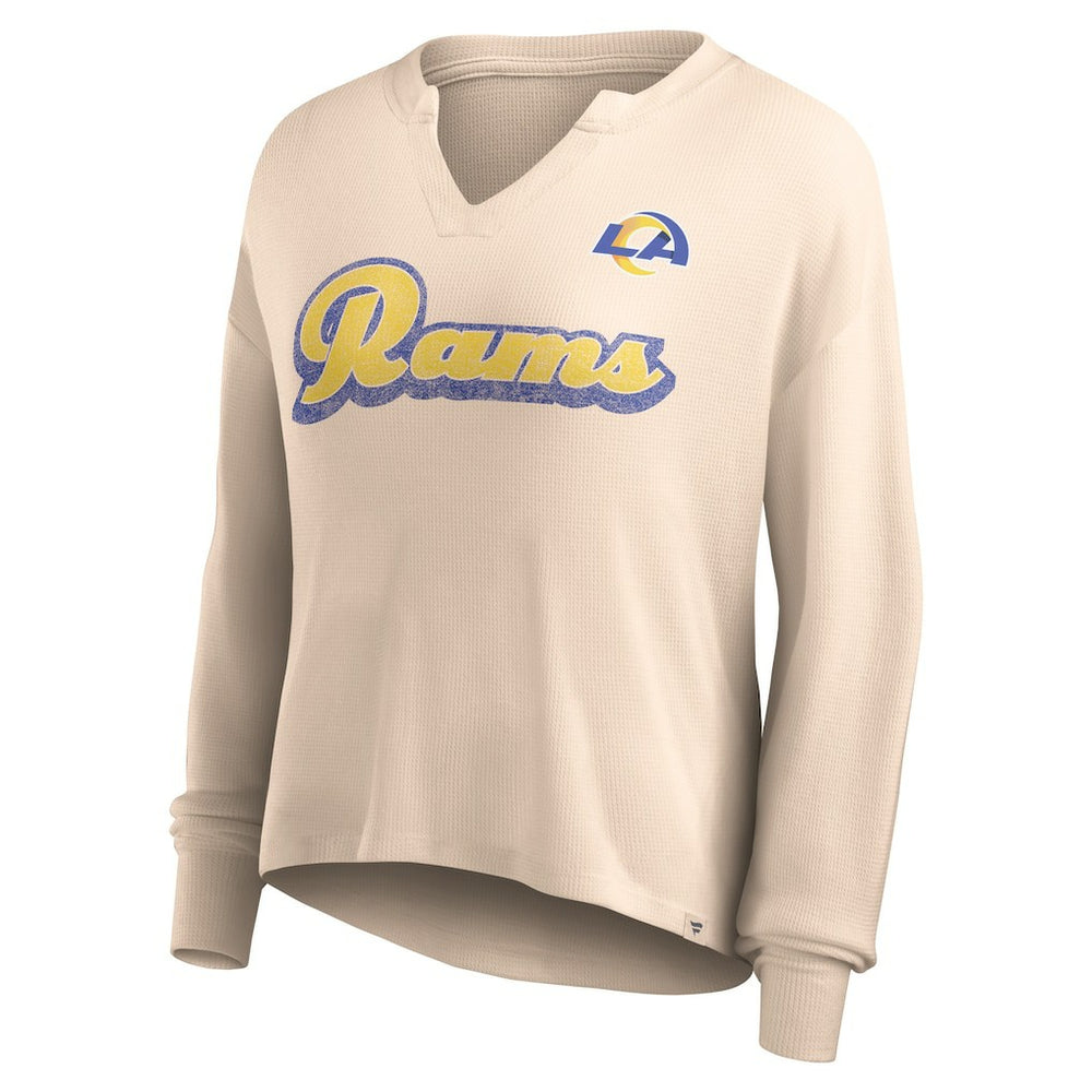 Los Angeles Rams Women's Go For It Notch Neck Waffle Knit Lightweight Long Sleeve T-Shirt - Tan online