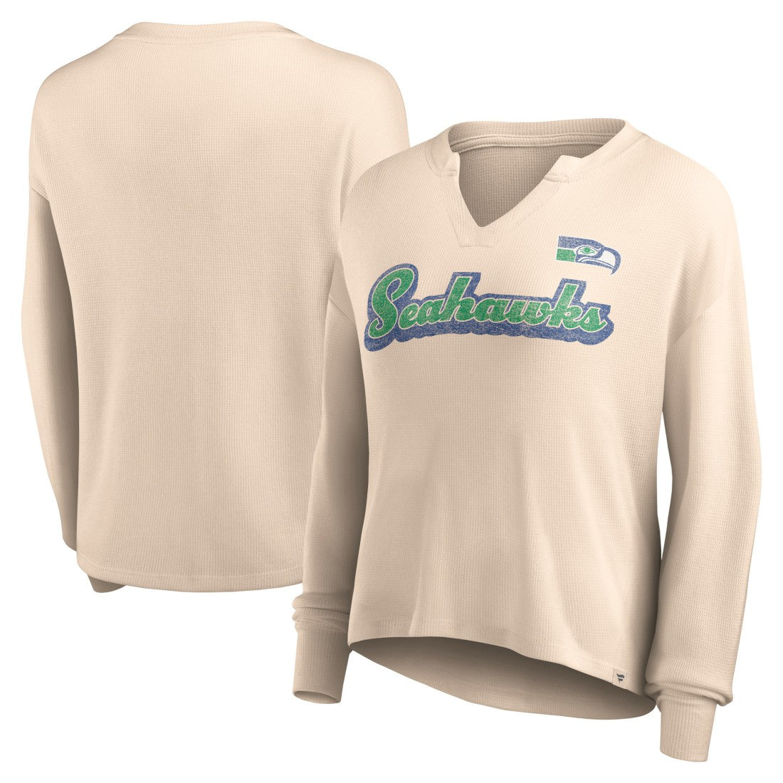 Seattle Seahawks Women's Go For It Notch Neck Waffle Knit Lightweight Long Sleeve T-Shirt - Tan discount