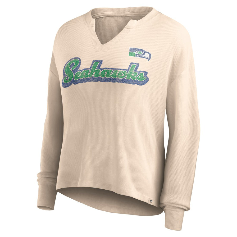 Seattle Seahawks Women's Go For It Notch Neck Waffle Knit Lightweight Long Sleeve T-Shirt - Tan discount