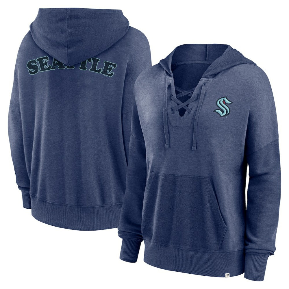Seattle Kraken Fanatics Women's Breakout Lace-Up Pullover Hoodie - Navy Hoodies