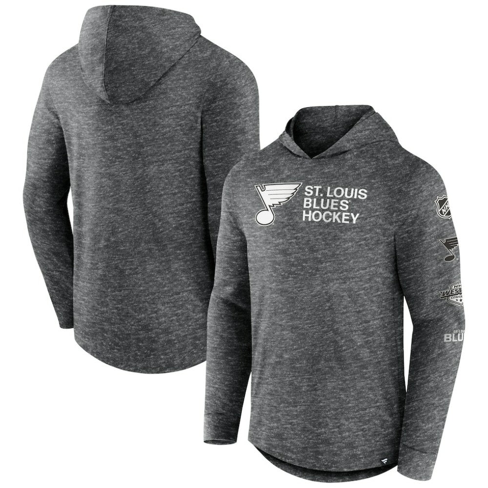 St. Louis Blues Fanatics Stacked Long Sleeve Hoodie T-Shirt - Heather Charcoal T-shirts