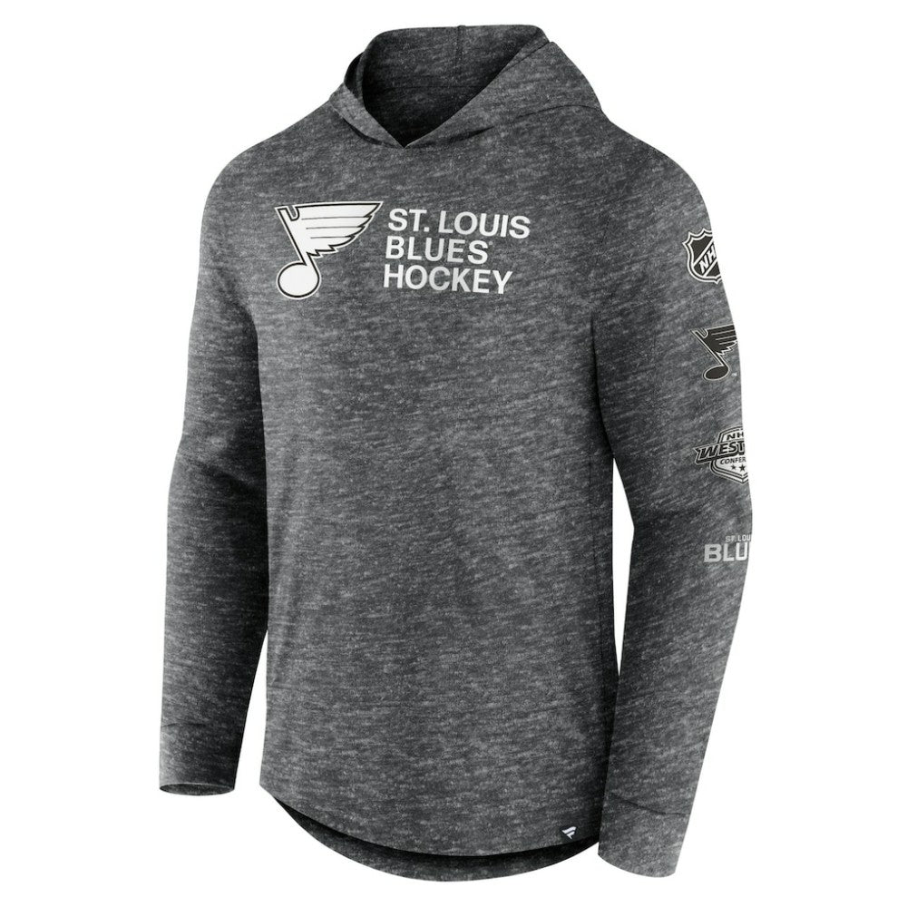 St. Louis Blues Fanatics Stacked Long Sleeve Hoodie T-Shirt - Heather Charcoal T-shirts