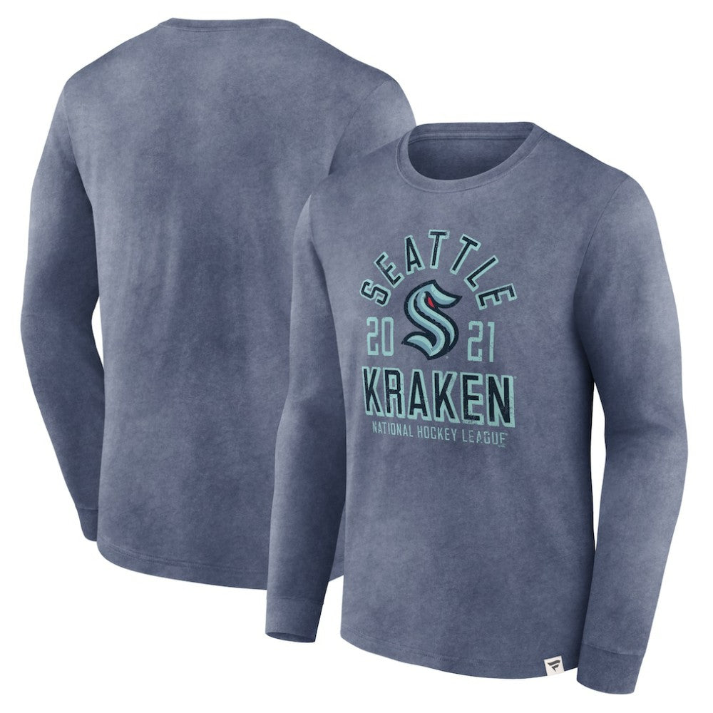 Seattle Kraken Fanatics Keep The Zone Long Sleeve T-Shirt - Heather Deep Sea Blue T-shirts