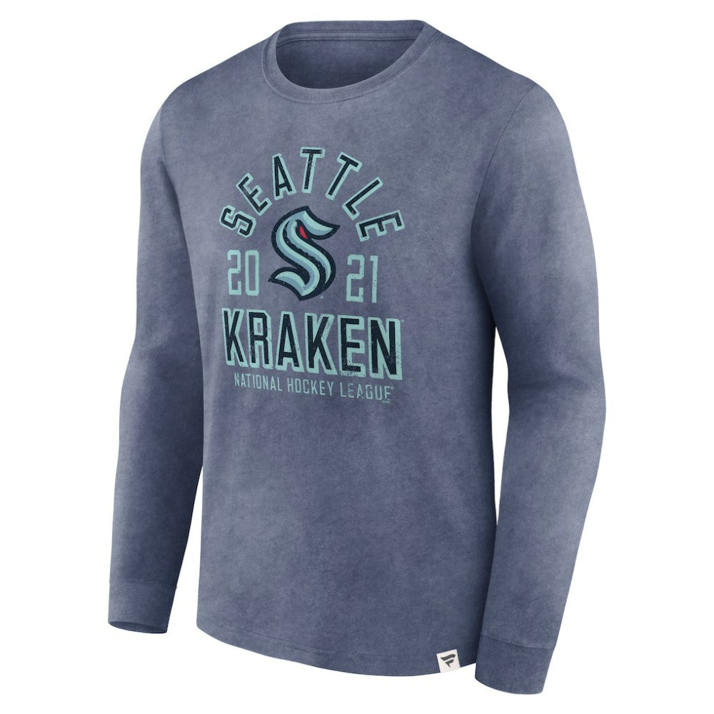 Seattle Kraken Fanatics Keep The Zone Long Sleeve T-Shirt - Heather Deep Sea Blue T-shirts