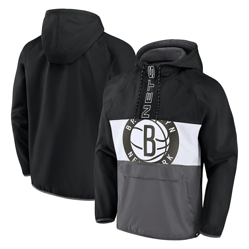 Brooklyn Nets Anorak Flagrant Foul Color-Block Raglan Hoodie Half-Zip Jacket - Black/Gray for sale