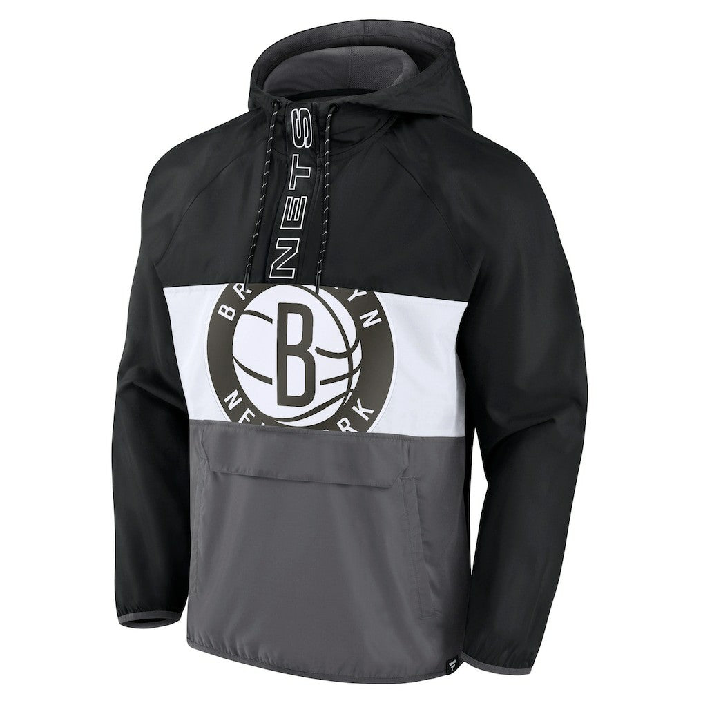 Brooklyn Nets Anorak Flagrant Foul Color-Block Raglan Hoodie Half-Zip Jacket - Black/Gray for sale