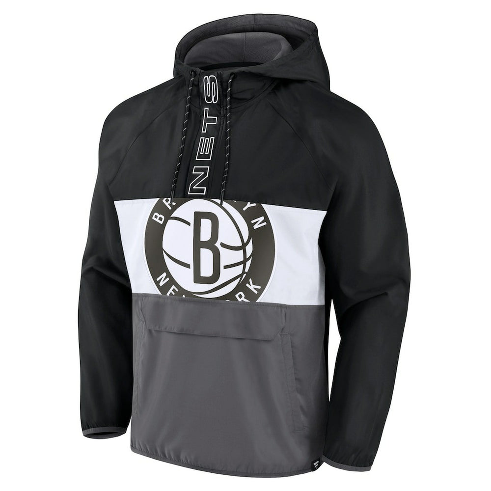 Brooklyn Nets Anorak Flagrant Foul Color-Block Raglan Hoodie Half-Zip Jacket - Black/Gray for sale