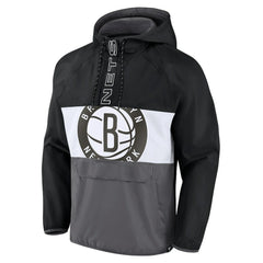 Brooklyn Nets Anorak Flagrant Foul Color-Block Raglan Hoodie Half-Zip Jacket - Black/Gray for sale