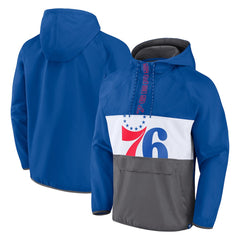 Philadelphia 76ers Anorak Flagrant Foul Color-Block Raglan Hoodie Half-Zip Jacket - Royal/Gray shop
