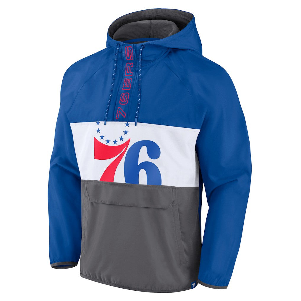 Philadelphia 76ers Anorak Flagrant Foul Color-Block Raglan Hoodie Half-Zip Jacket - Royal/Gray shop