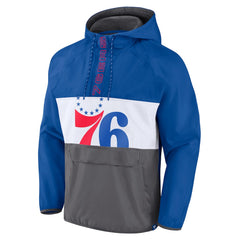 Philadelphia 76ers Anorak Flagrant Foul Color-Block Raglan Hoodie Half-Zip Jacket - Royal/Gray shop