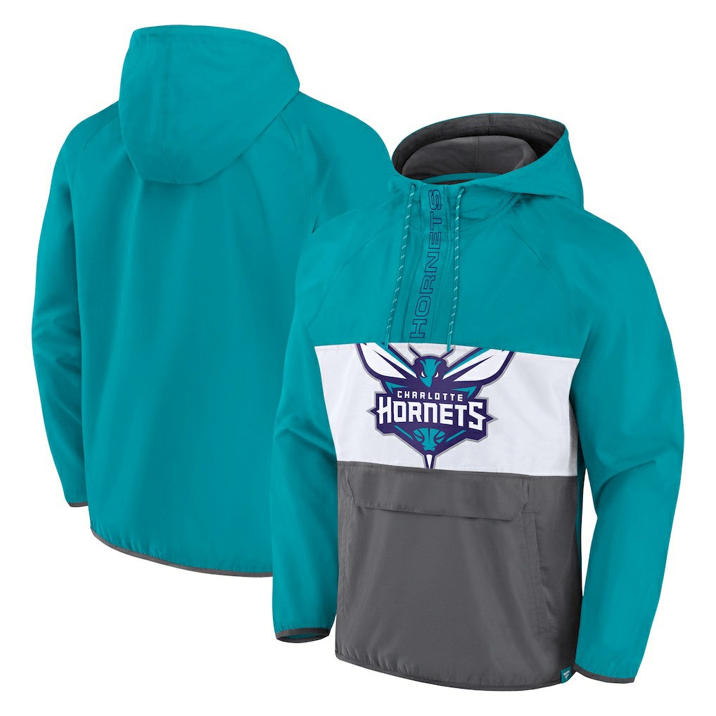 Charlotte Hornets Anorak Flagrant Foul Color-Block Raglan Hoodie Half-Zip Jacket - Teal/Gray discount