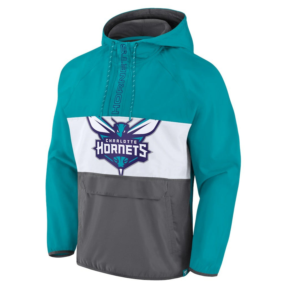 Charlotte Hornets Anorak Flagrant Foul Color-Block Raglan Hoodie Half-Zip Jacket - Teal/Gray discount