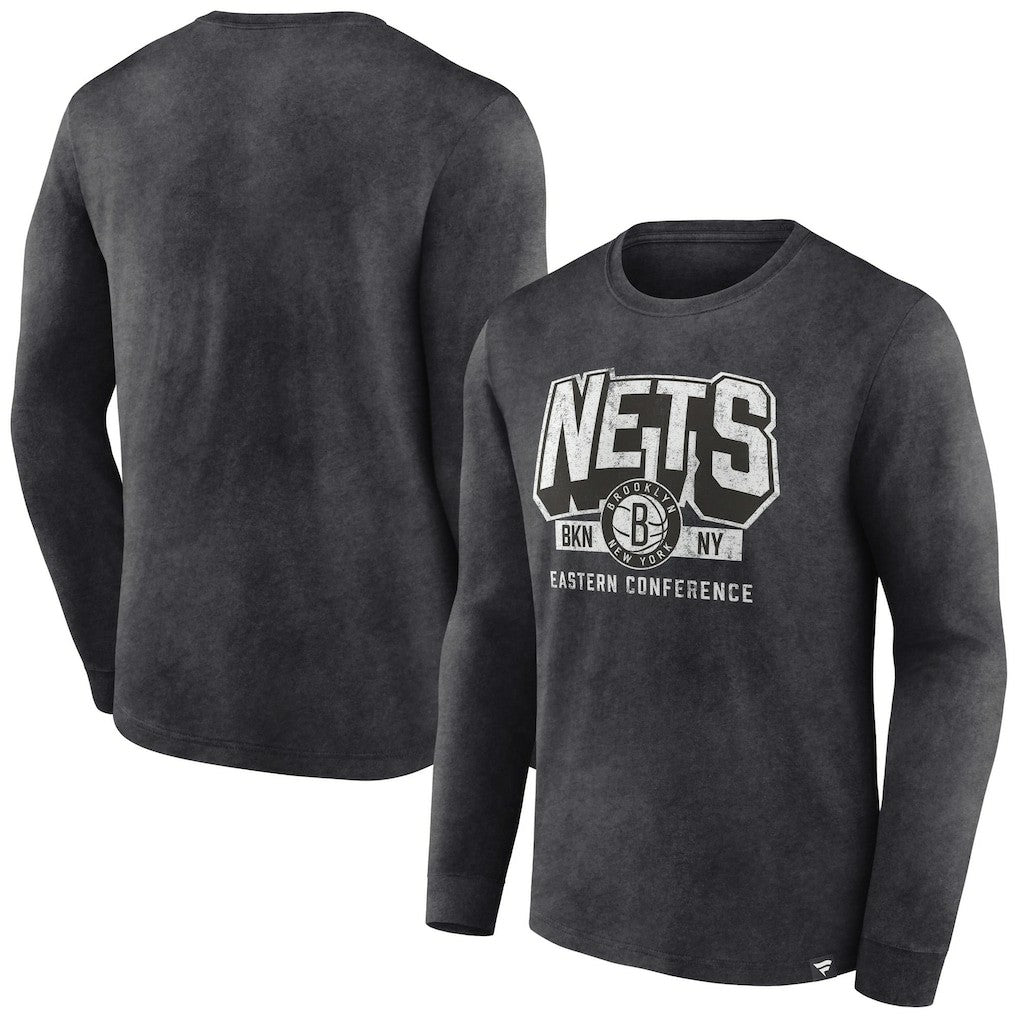 Brooklyn Nets Front Court Press Snow Wash Long Sleeve T-Shirt - Heather Charcoal sale