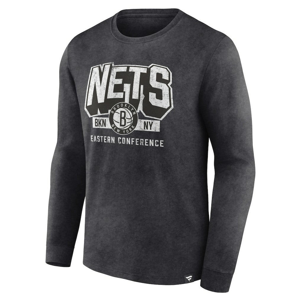 Brooklyn Nets Front Court Press Snow Wash Long Sleeve T-Shirt - Heather Charcoal sale