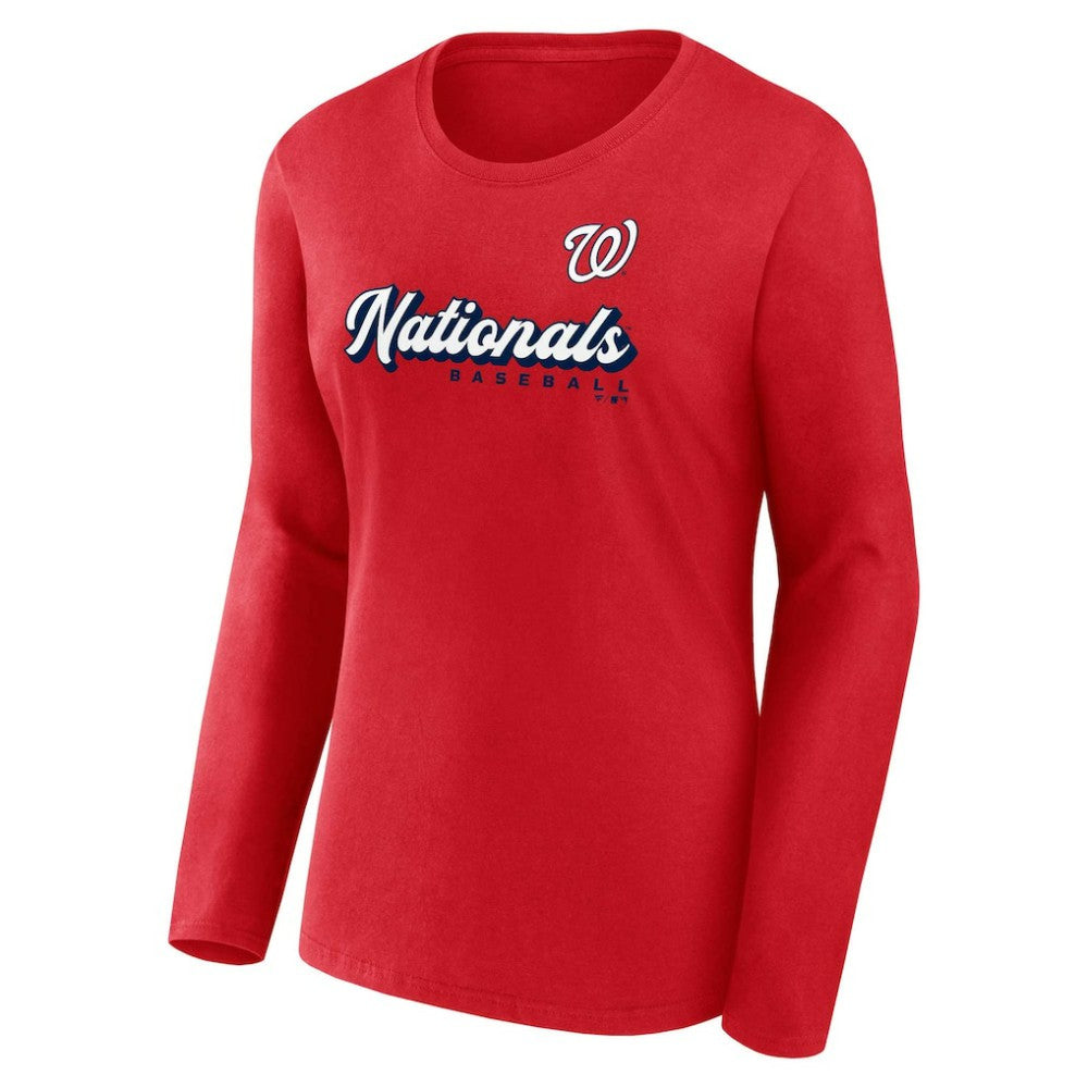Washington Nationals Women's Run The Bases Long Sleeve T-Shirt & Cuffed Knit Hat with Pom Combo Set Red
