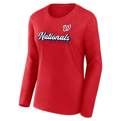 Washington Nationals Women's Run The Bases Long Sleeve T-Shirt & Cuffed Knit Hat with Pom Combo Set Red