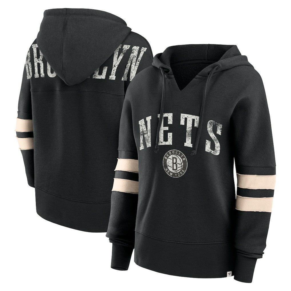 Brooklyn Nets Women's Bold Move Dolman V-Neck High Hip Hoodie - Black sale