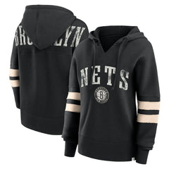 Brooklyn Nets Women's Bold Move Dolman V-Neck High Hip Hoodie - Black sale