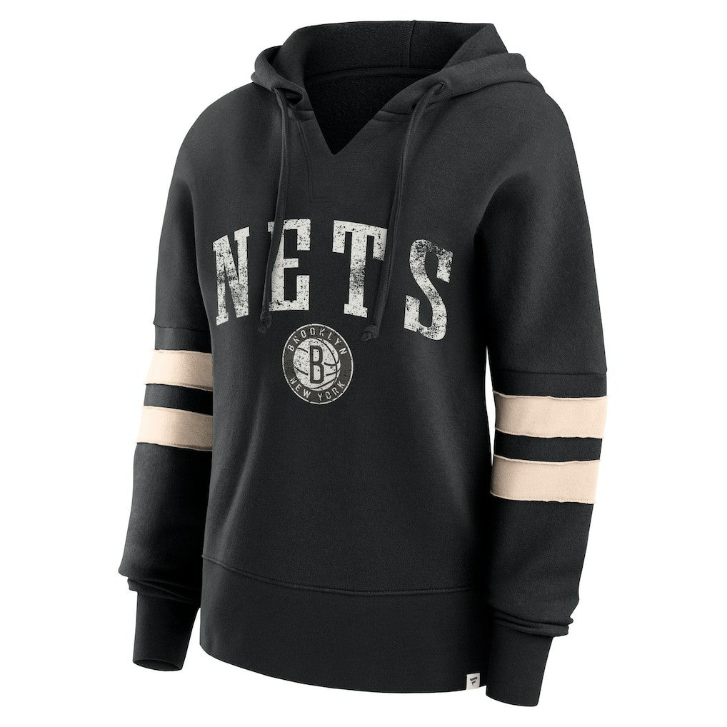 Brooklyn Nets Women's Bold Move Dolman V-Neck High Hip Hoodie - Black sale