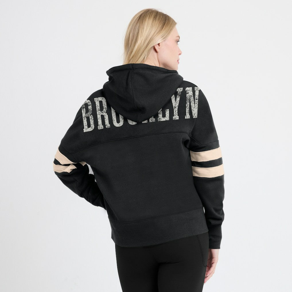 Brooklyn Nets Women's Bold Move Dolman V-Neck High Hip Hoodie - Black sale