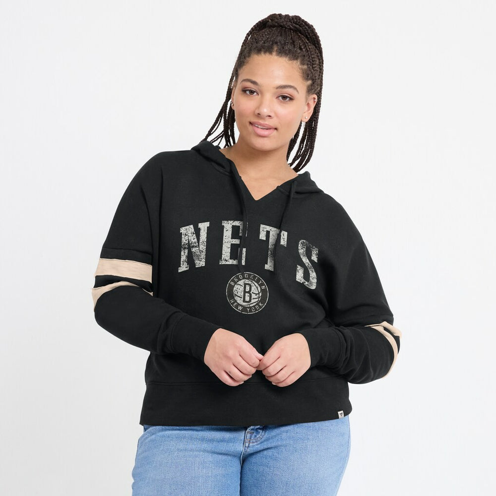 Brooklyn Nets Women's Bold Move Dolman V-Neck High Hip Hoodie - Black sale