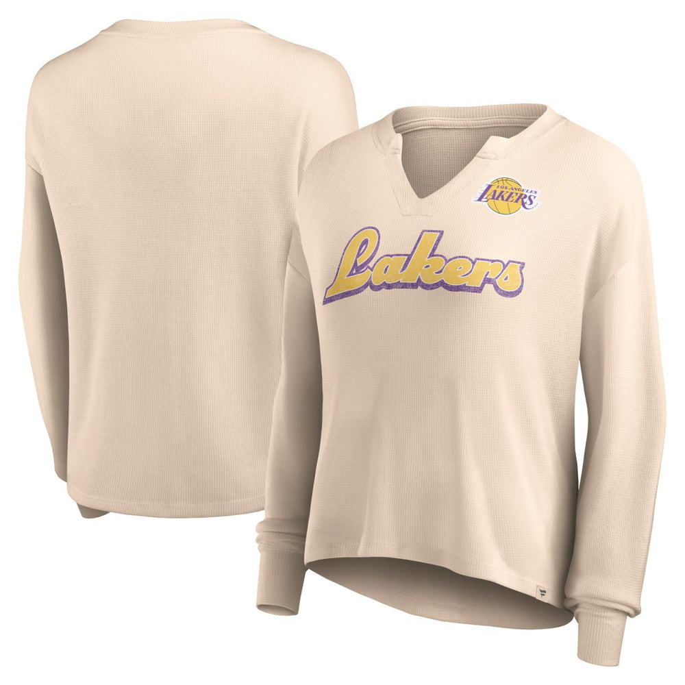 Los Angeles Lakers Women's Go For It Long Sleeve Notch Neck T-Shirt - Tan shop
