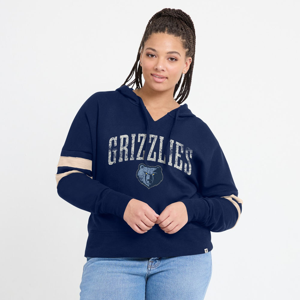 Memphis Grizzlies Women's Bold Move Dolman V-Neck High Hip Hoodie - Navy sale