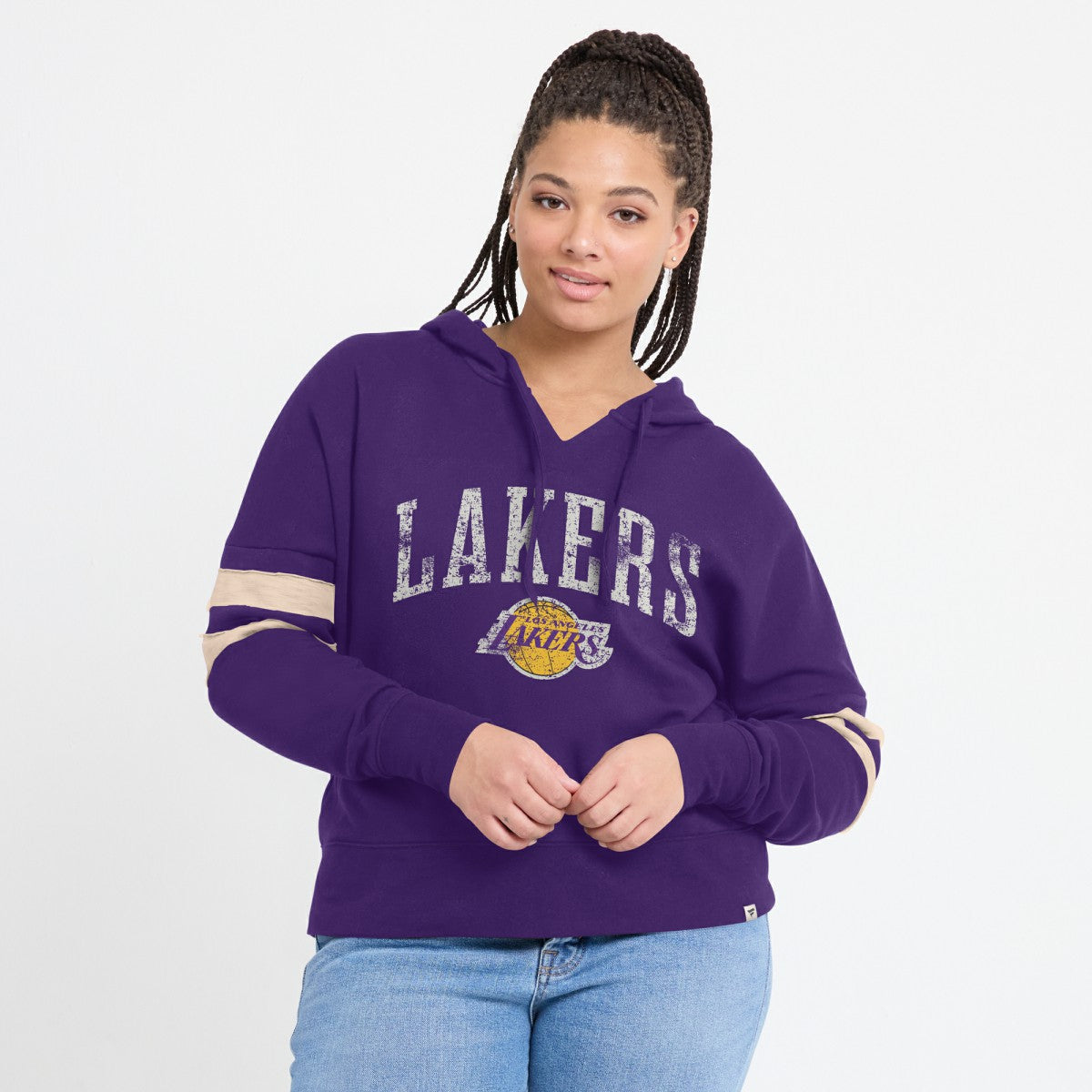Los Angeles Lakers Women's Bold Move Dolman V-Neck High Hip Hoodie - Purple for sale