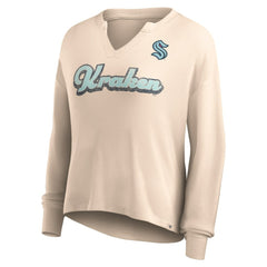 Seattle Kraken Fanatics Women's Go For It Notch Neck Waffle Knit Long Sleeve T-Shirt - Oatmeal T-shirts