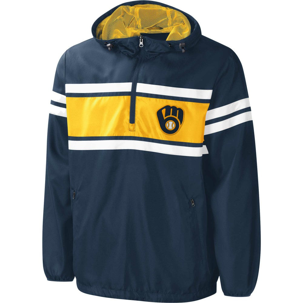 Milwaukee Brewers G-III Sports by Carl Banks Game Score Quarter-Zip Windbreaker Navy