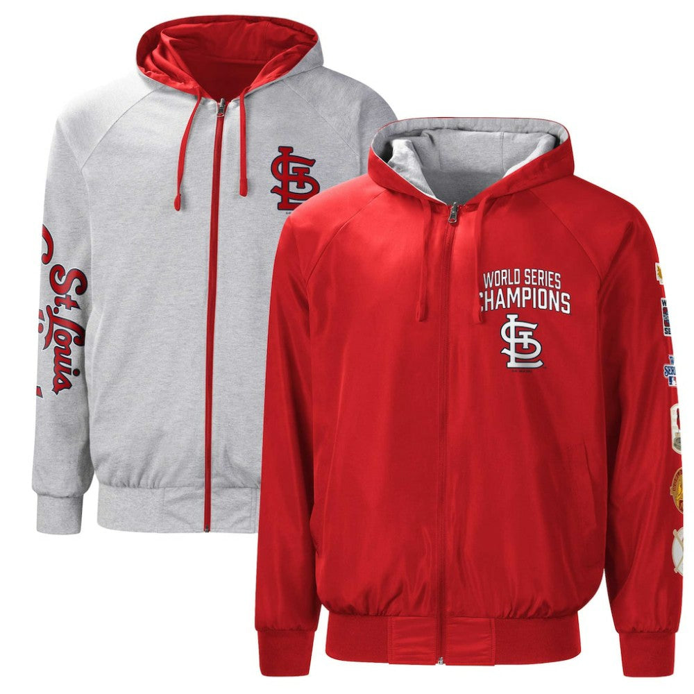 St. Louis Cardinals G-III Sports by Carl Banks Southpaw Reversible Raglan Hoodie Full-Zip Jacket Red/Heather Gray