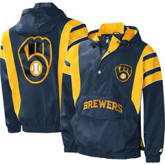 Milwaukee Brewers Starter Impact Hoodie Half-Zip Jacket Navy