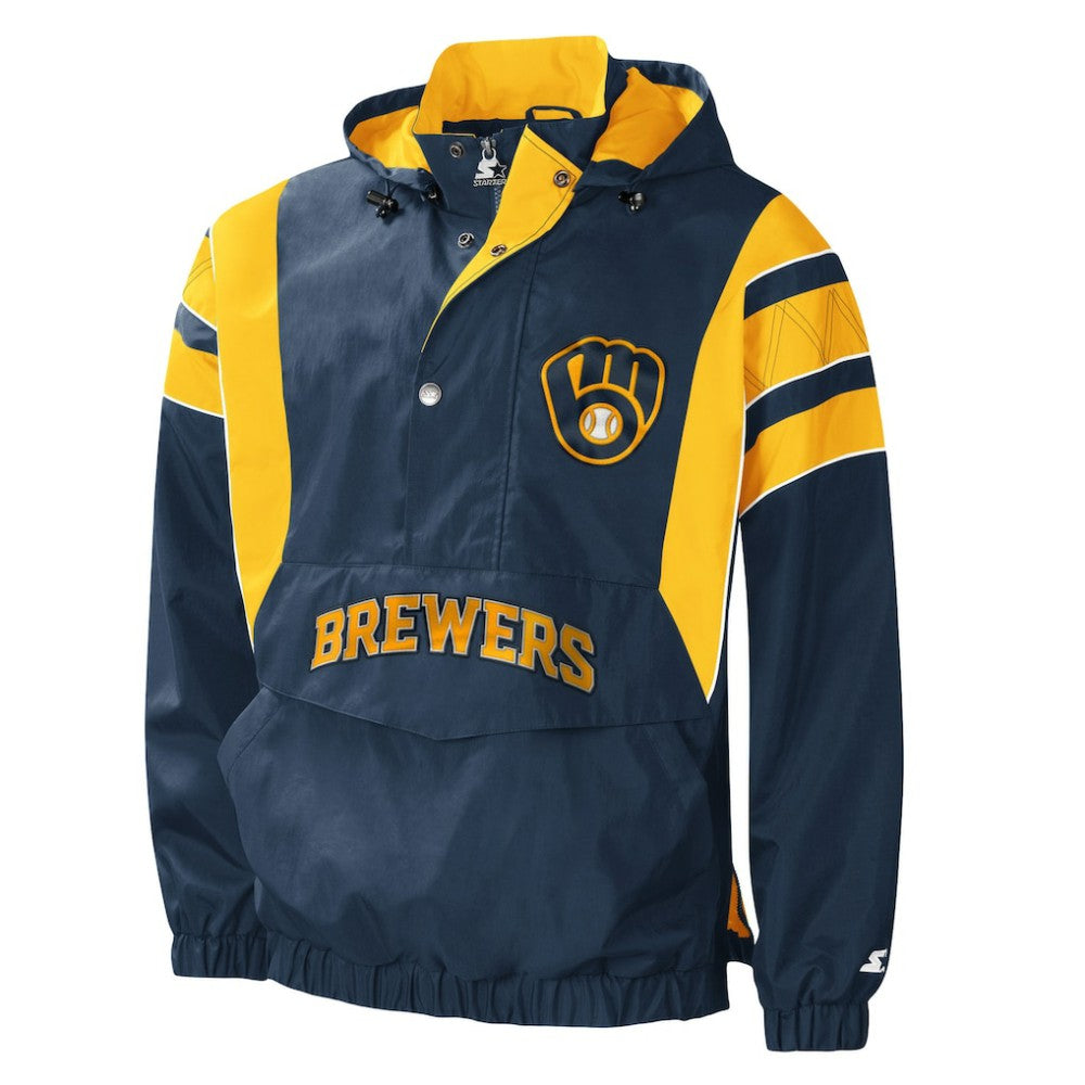 Milwaukee Brewers Starter Impact Hoodie Half-Zip Jacket Navy