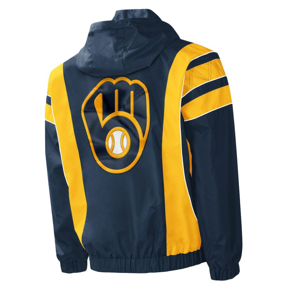 Milwaukee Brewers Starter Impact Hoodie Half-Zip Jacket Navy
