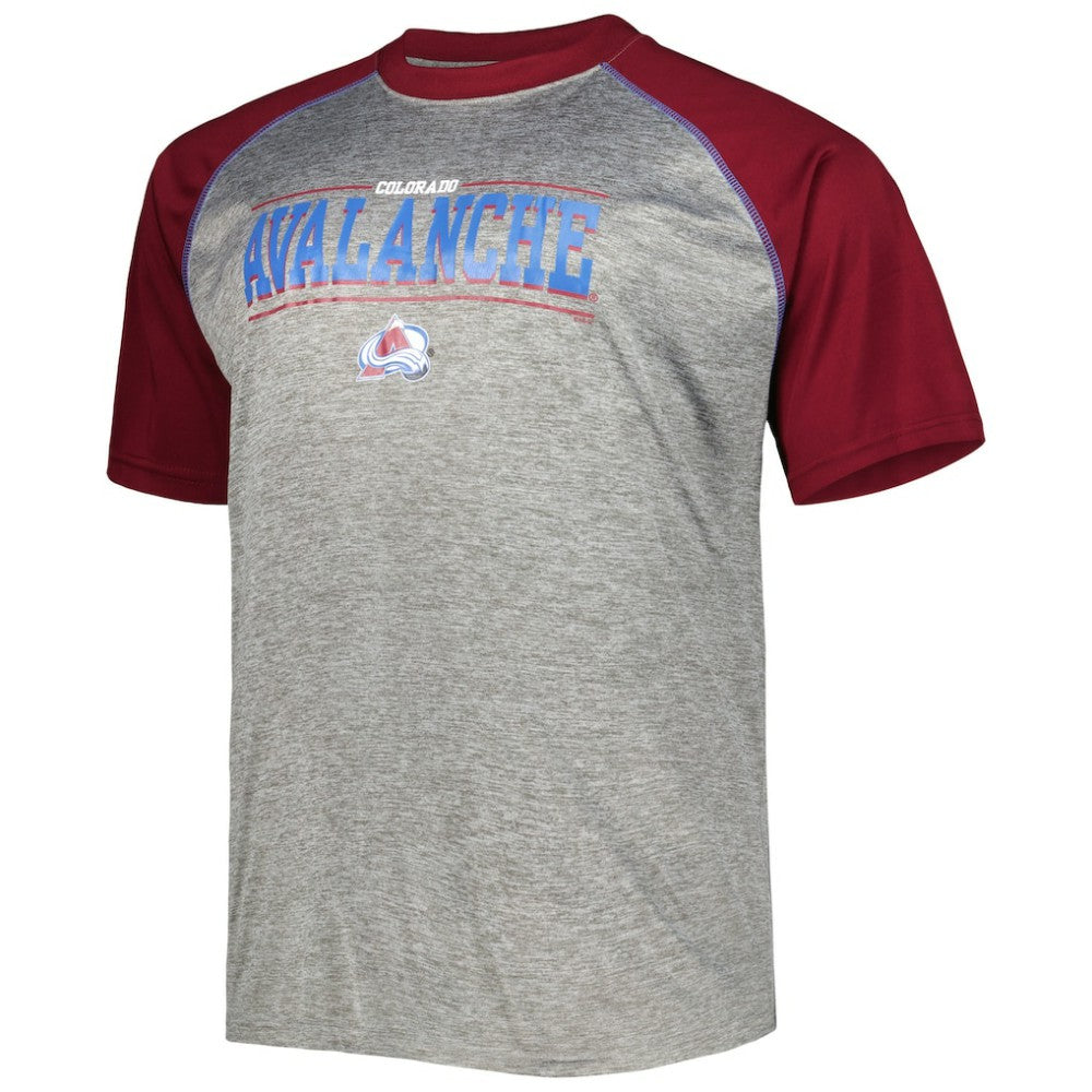 Nathan MacKinnon Colorado Avalanche Fanatics Big & Tall Contrast Raglan Name & Number T-Shirt - Heather Gray/Burgundy T-shirts