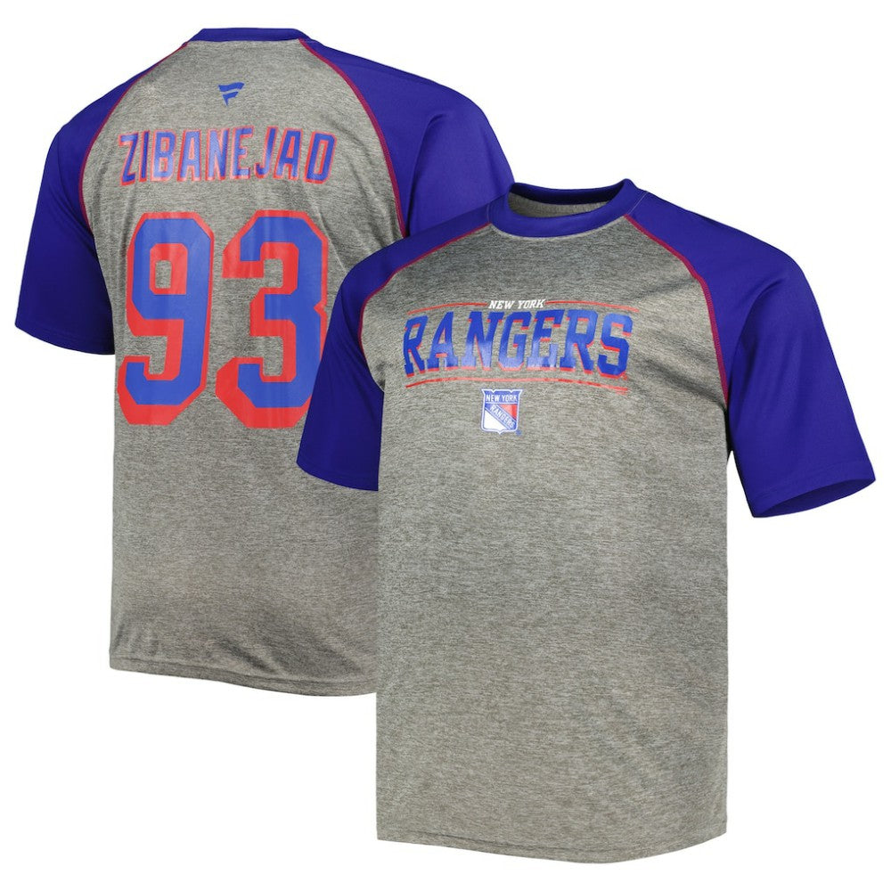 Mika Zibanejad New York Rangers Fanatics Big & Tall Contrast Raglan Name & Number T-Shirt - Heather Gray/Blue T-shirts