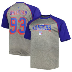 Mika Zibanejad New York Rangers Fanatics Big & Tall Contrast Raglan Name & Number T-Shirt - Heather Gray/Blue T-shirts