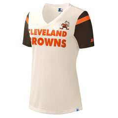 Cleveland Browns Starter Women's Kick Start V-Neck T-Shirt - Cream cheap