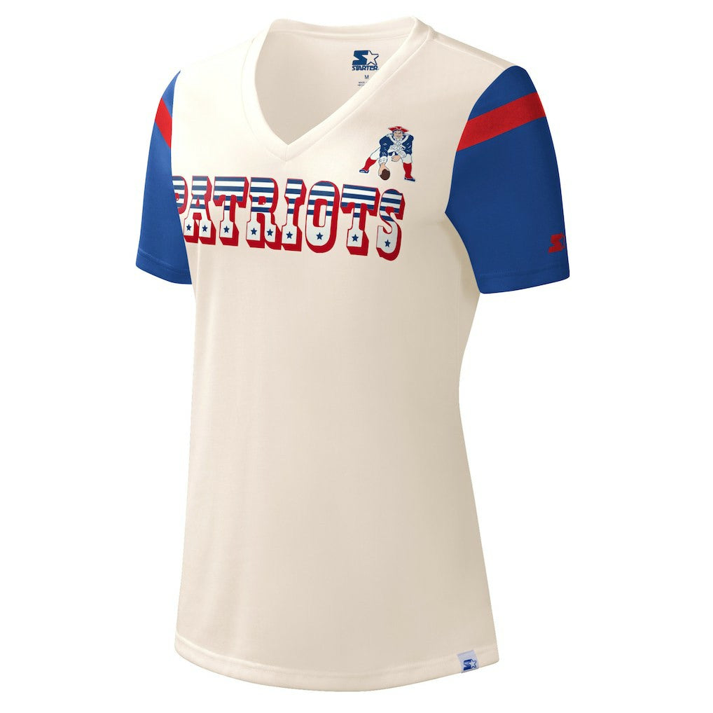 New England Patriots Starter Women's Kick Start V-Neck T-Shirt - Cream cheap
