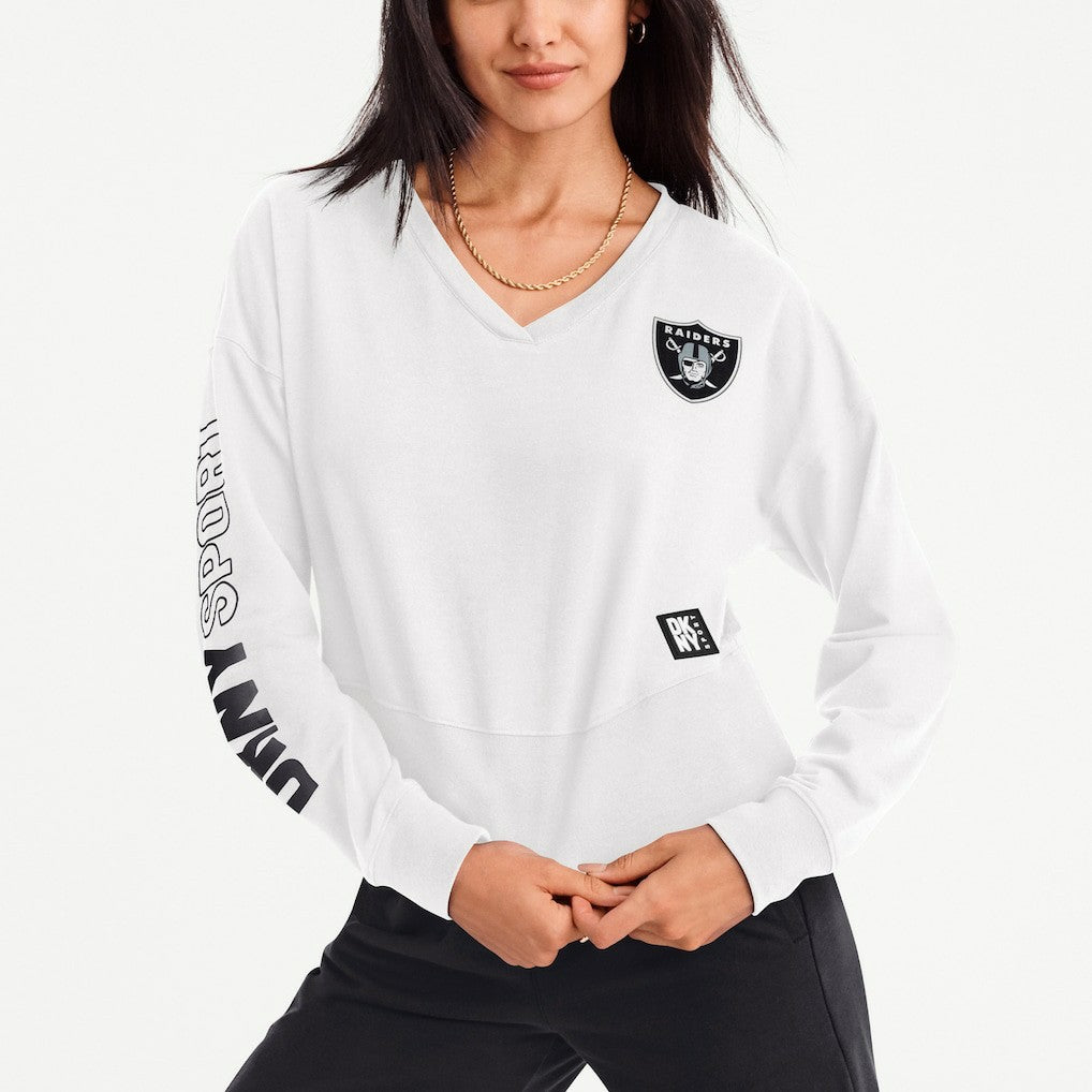 Las Vegas Raiders DKNY Sport Women's Lily V-Neck Pullover Sweatshirt - White cheap