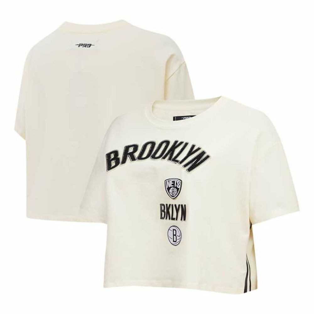 Brooklyn Nets Pro Standard Women's Retro Classic Cropped Boxy T-Shirt - Cream on sale
