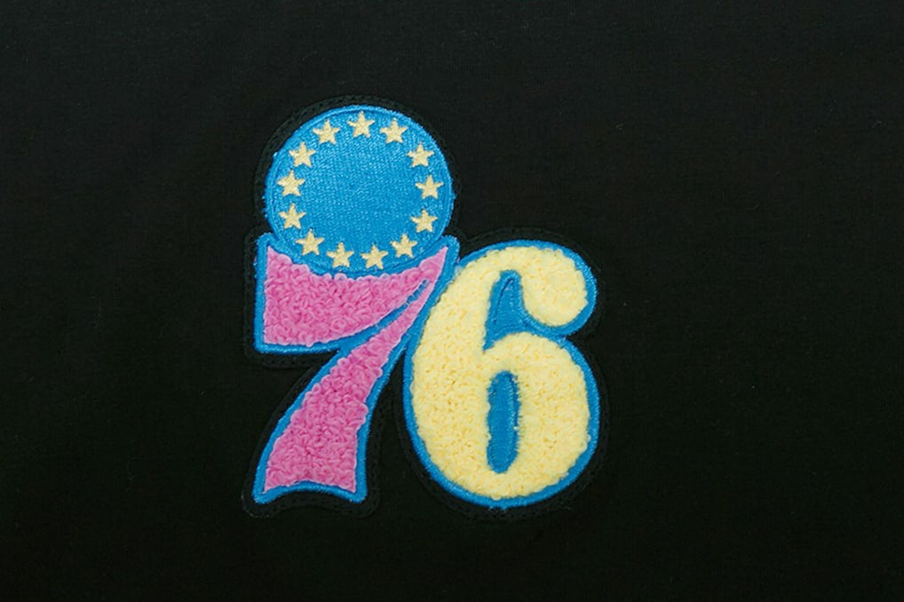 Philadelphia 76ers Pro Standard Women's Washed Neon Cropped Boxy T-Shirt - Black on sale