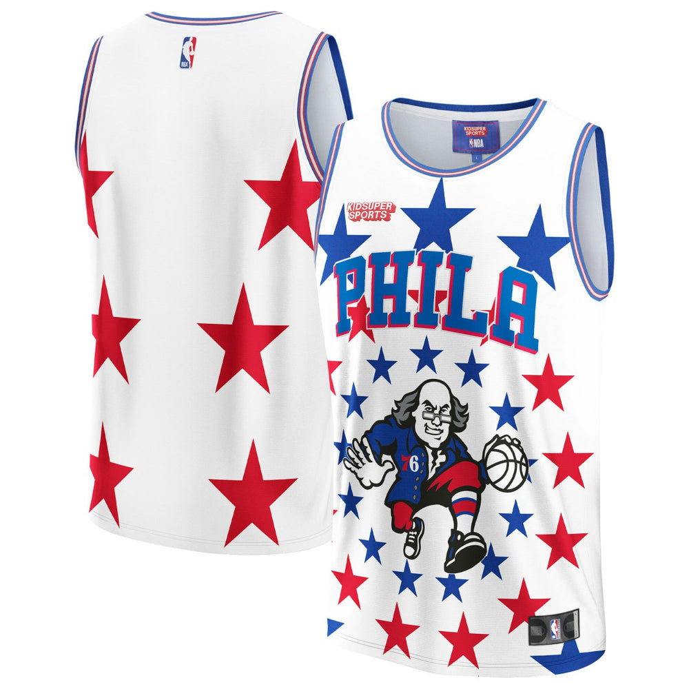 Philadelphia 76ers NBA & KidSuper Studios Unisex Hometown Jersey - White cheap