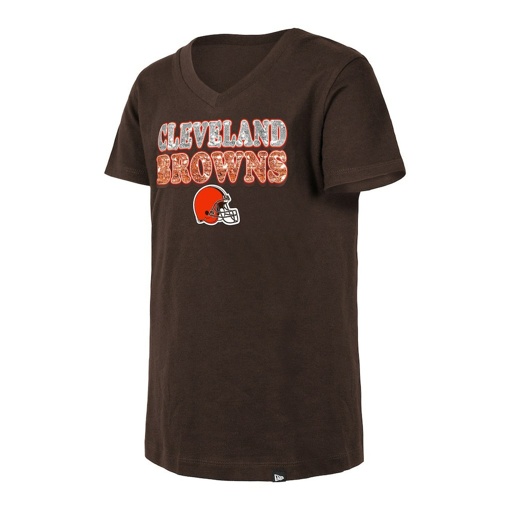 Cleveland Browns New Era Girls Youth Reverse Sequin V-Neck T-Shirt - Brown cheap