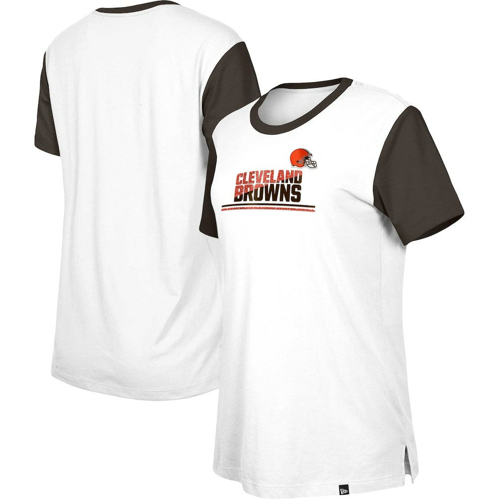 Cleveland Browns New Era Women's Third Down Colorblock T-Shirt - White/Brown discount
