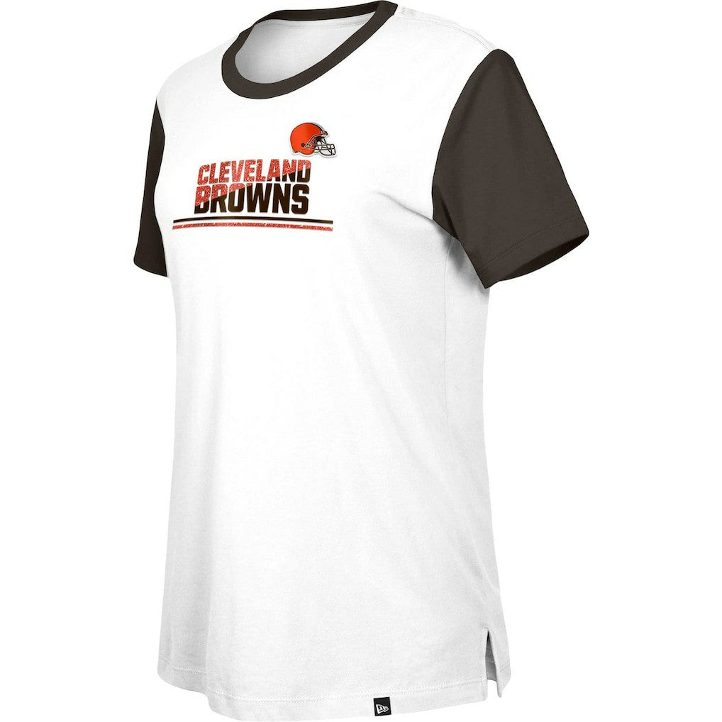 Cleveland Browns New Era Women's Third Down Colorblock T-Shirt - White/Brown discount